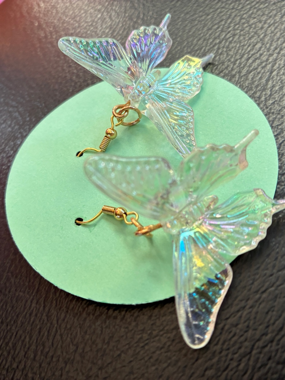 Iridescent Clear Butterfly Dangle Earrings - Women Jewelry - Picture 2 of 4